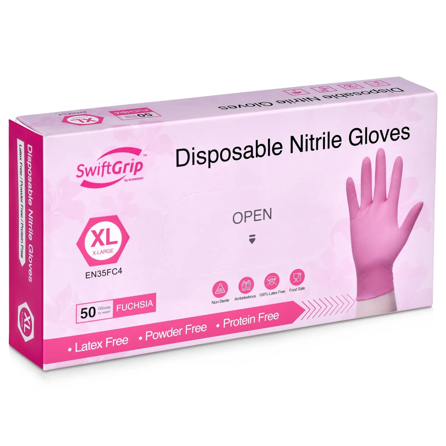 Powder-Free Nitrile Gloves, 3-mil, Disposable Nitrile Gloves, Latex-Free, Powder-Free - Pink/Fuchsia
