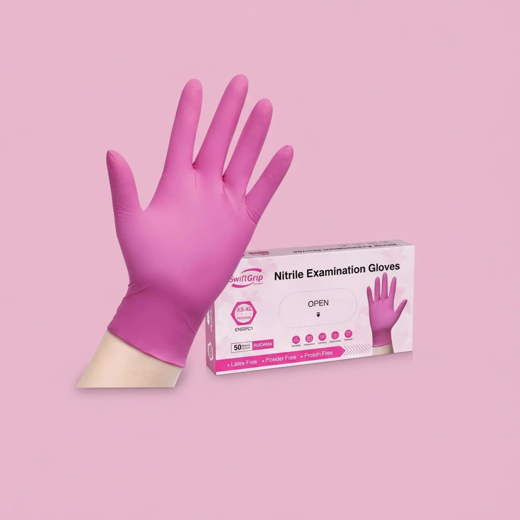 Powder-Free Nitrile Gloves, 3-mil, Disposable Nitrile Gloves, Latex-Free, Powder-Free - Pink/Fuchsia