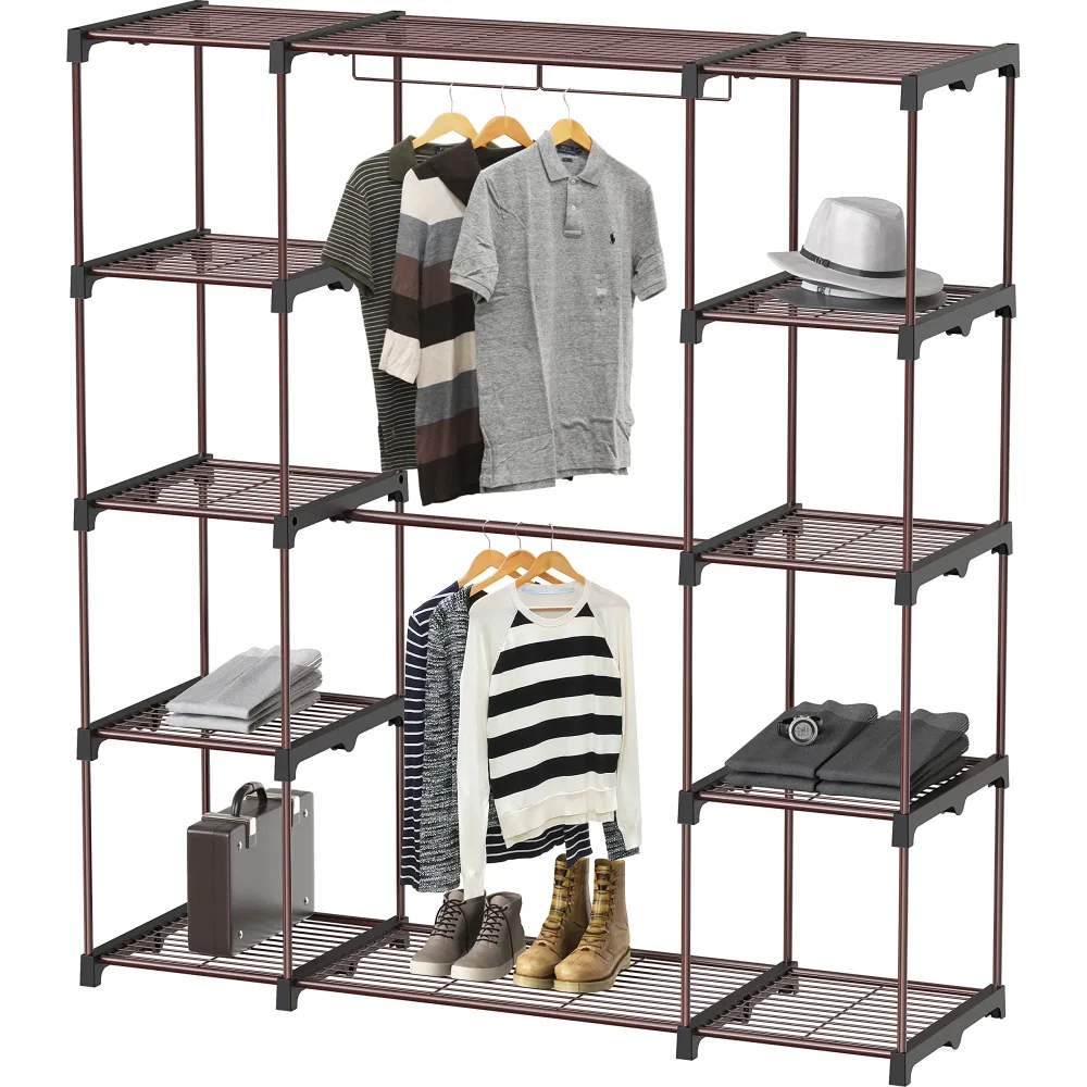 Simple Houseware Wardrobe Portable Closet Clothes Rack Shelf Organizer, Bronze