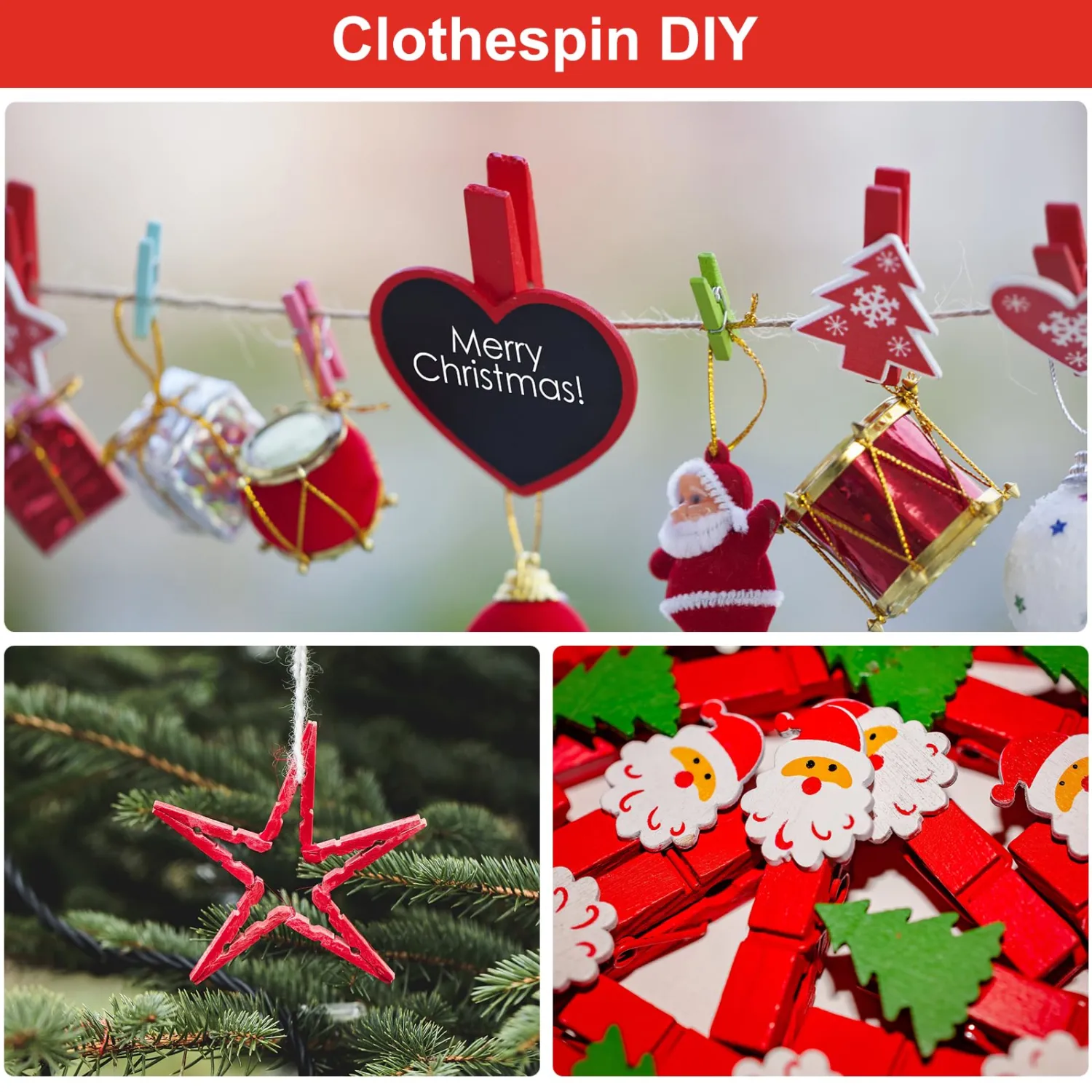 Colored Clothes pins 2.9inch 50PCS Red, Colorful ClothesPins Wooden Clips for Photos Pictures Decorative Crafts, Decoration clothespins Clothing Hanging clothespins