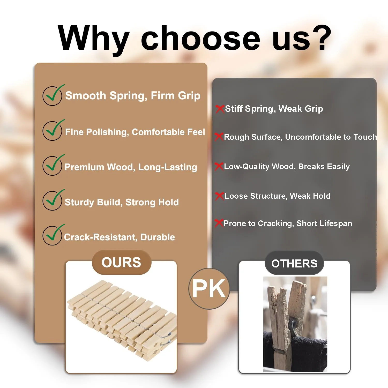 Wood Clothes pins 2.9inch 50PCS, Wooden Clothes pins for Laundry Decorative Crafts Pegs Photos Pictures,Colored Clothespins Wooden Clips