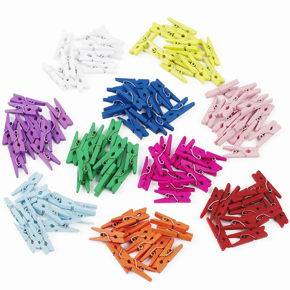 Mini Colored Wood Clothespins 1 Inch Craft Clips Photo Paper Peg Pin for Photo and Picture Hanging 10 Coloers Each 10pcs