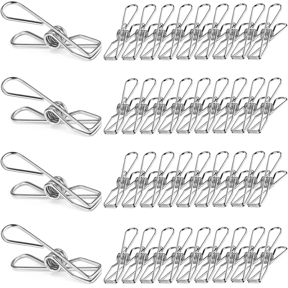 48 Pack Laundry Clothes Pins, Stainless Steel Clothesline Clips for Hanging Clothes, Paper Files, Snacks Seal