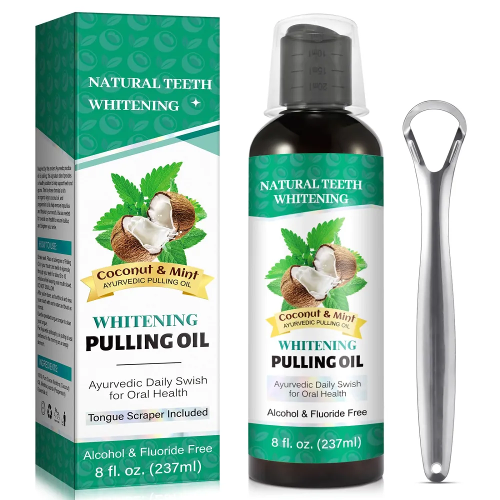 Coconut Oil Mouthwash with Tongue Scraper,Natural Oral Care Oil Pulling Alcohol-Free Mouthwashes for Fresh Breath,Teeth Whitening,Gum Health