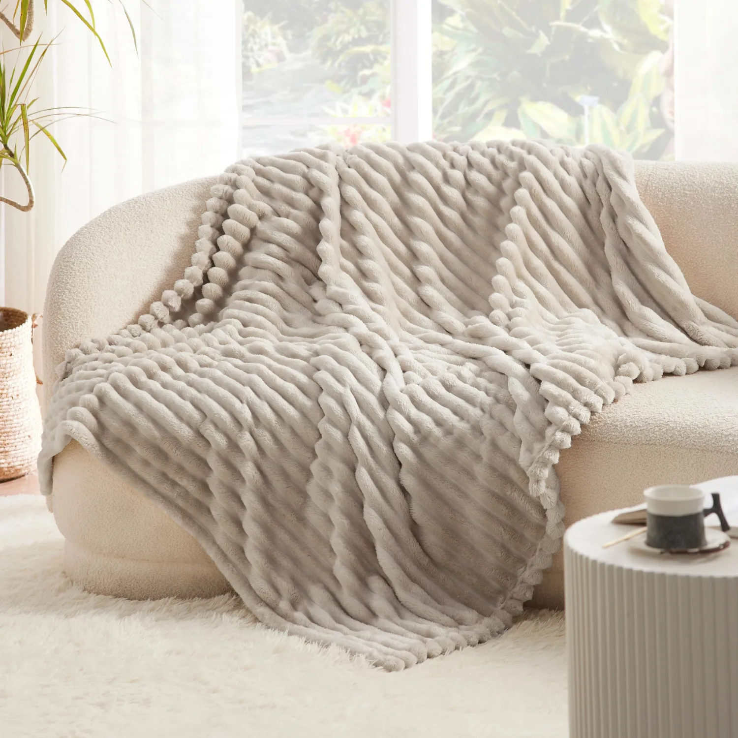 Bedsure Throw Blanket for Couch - GentleSoft Cozy Soft Blankets for Women, Cute Small Fleece Throws for Girls, Linen, 50x60 Inches