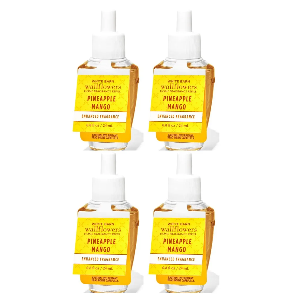 Bath and Body Works 4 Pack Pineapple Mango Wallflowers Fragrance Refill. 0.8 fl oz.