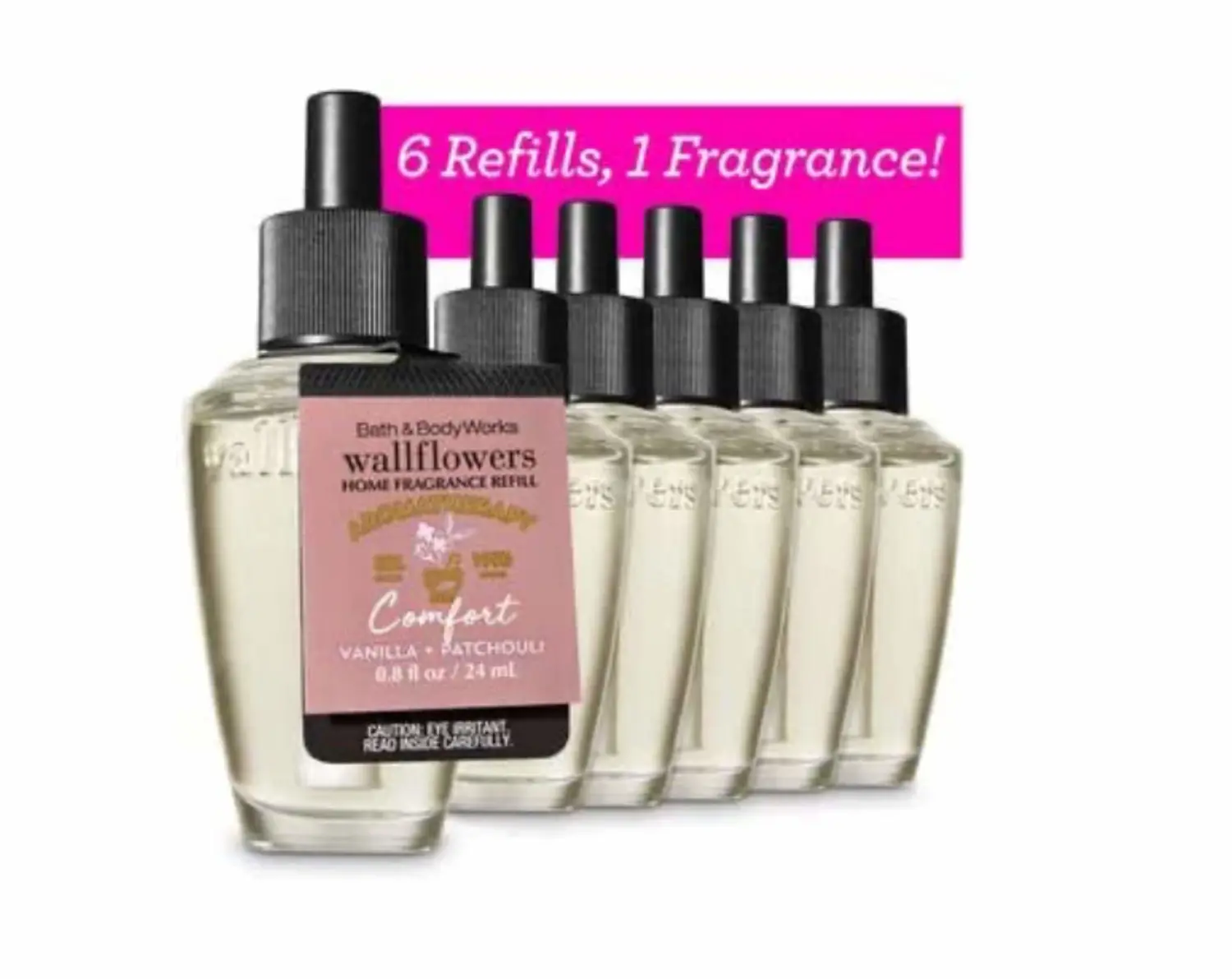 6 Pack Aromatherapy Vanilla Patchouli Wallflowers Fragrance Refill 0.8 Oz.