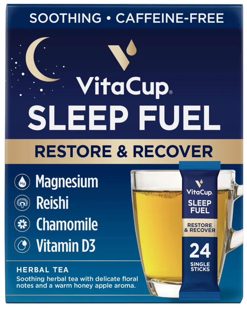 VitaCup Sleep Fuel Instant Tea Packets for Deep REM Sleep, Relax & De-Stress w/Chamomile, Magnesium, Vitamin D3, Coconut Water, Coconut Milk, Potassium, Calming for Full Body Relaxation, 24Ct