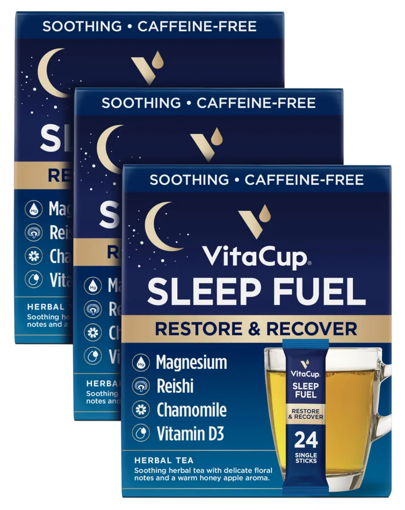 VitaCup Sleep Fuel Instant Tea Packets for Deep REM Sleep, Relax & De-Stress w/Chamomile Tea, Magnesium, Vitamin D3, Coconut Water, Coconut Milk, Potassium, Calming Tea for Full Body Relaxation, 72Ct