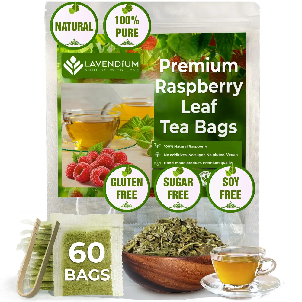 60 Raspberry Leaf Tea Bags, 100% Natural & Pure Raspberry Leaves. Loose Leaf Raspberry Herbal Tea. Raspberry Leaf Tea. No Sugar, No Caffeine, No Gluten, Vegan.