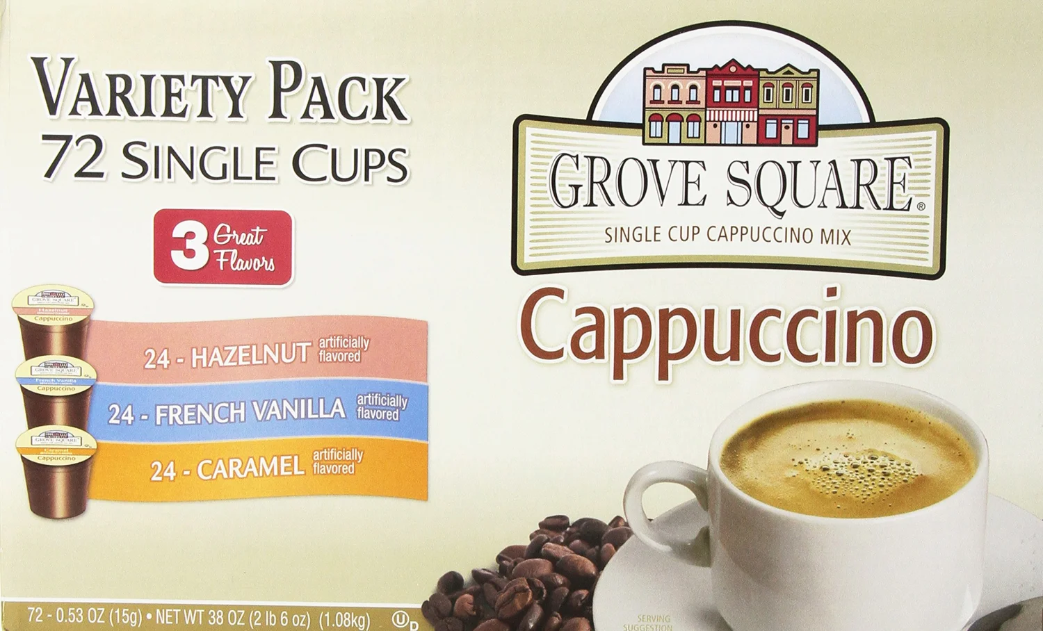 Grove Square Cappuccino Pods, Variety, Single Serve (Pack of 72)