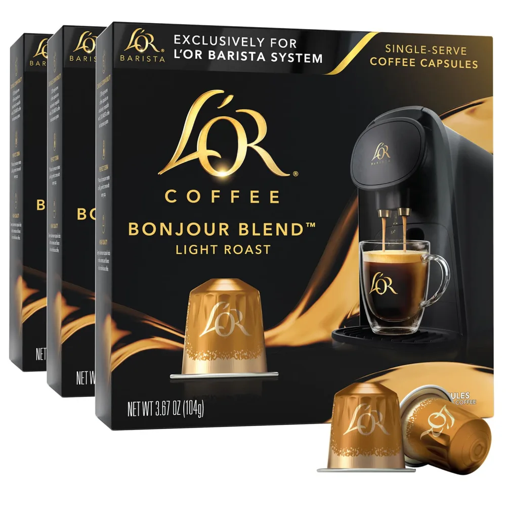 L'OR Coffee Pods, 30 Capsules Bonjour Light Roast Blend, Single Cup Aluminum Coffee Capsules Exclusively Compatible with the L'OR BARISTA System