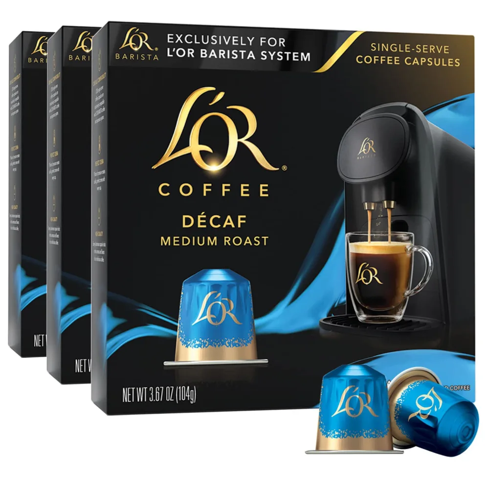 L'OR Coffee Pods, 30 Capsules DECAF Medium Roast, Single Cup Aluminum Coffee Capsules Exclusively Compatible with the L'OR BARISTA System