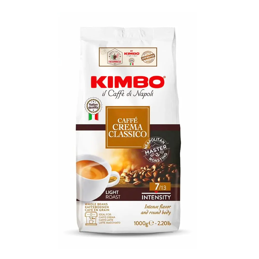 Kimbo Caffe Crema Classico Whole Bean Coffee | Blended and Roasted in Italy | Light Roast | 7/13 Intensity, 2.2 Lbs Bag