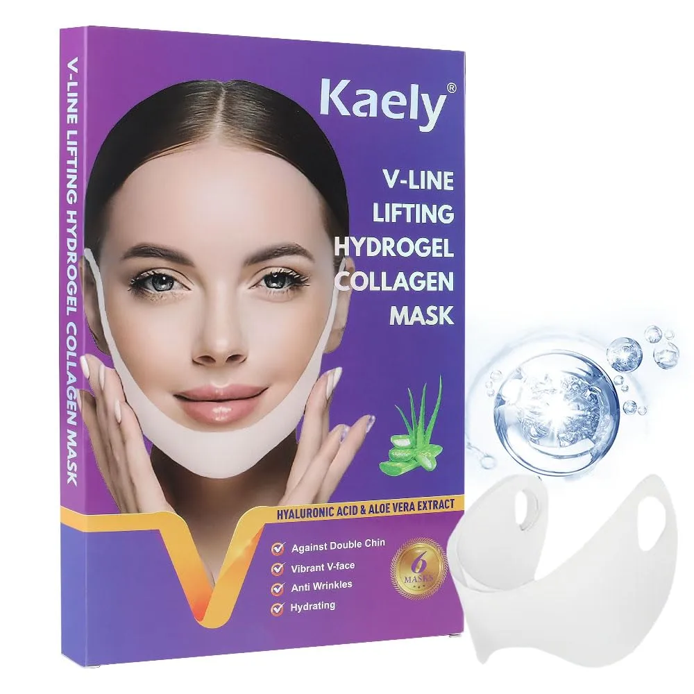 Kaely 6Pcs V Line Lifting Mask,Double Chin Mask,Chin Strap for Double Chin for Women,Face Lift Mask with Collagen,Hydrating Anti-aging