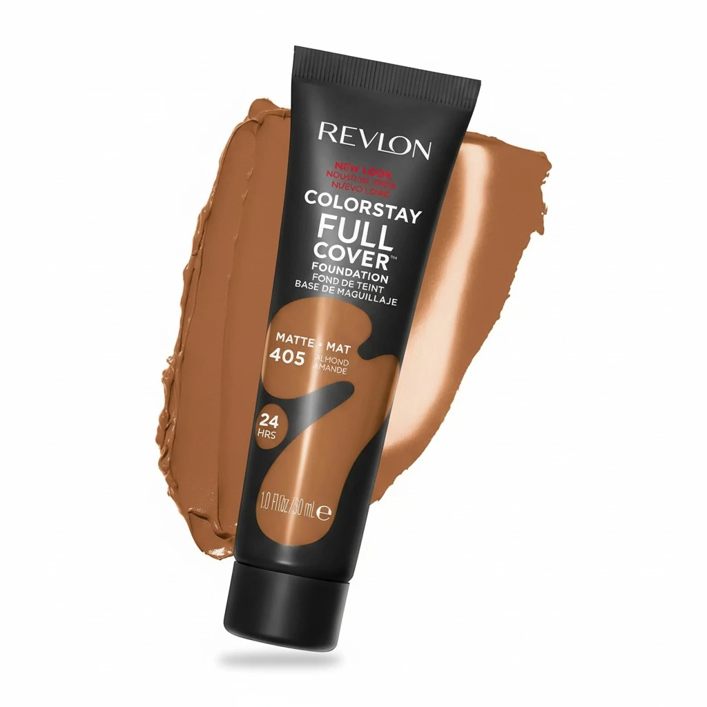 Revlon ColorStay Full Cover Longwear Matte Foundation, Heat & Sweat Resistant Lightweight Face Makeup, Almond (405), 1.0 oz