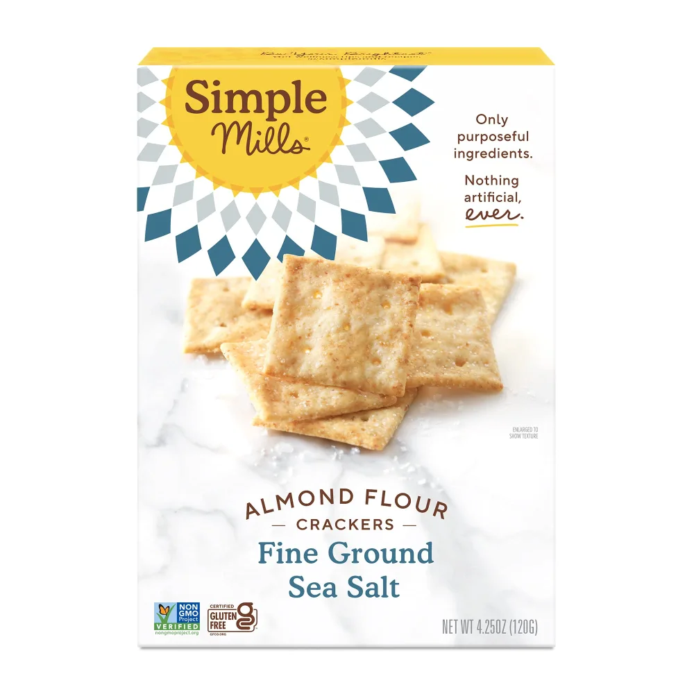 Simple Mills Almond Flour Crackers, Fine Ground Sea Salt - Gluten Free, Vegan, Healthy Snacks, 4.25 Ounce (Pack of 1)