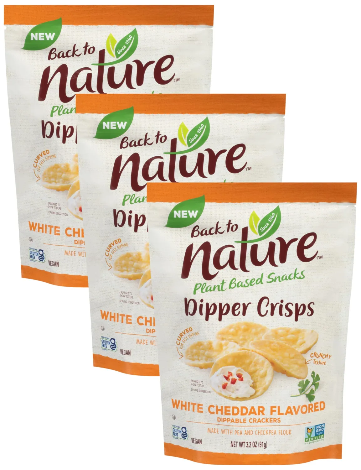 Back to Nature Gluten Free Crackers, White Cheddar Flavored Dipper Crisps - Vegan, Non-GMO, Crackers for Dipping - Delicious & Quality Snacks, 3.2 Ounce (Pack of 3)