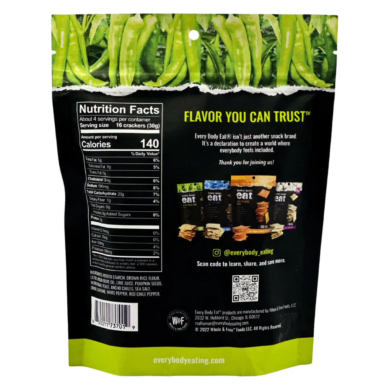 Every Body Eat Snack Thins, Fiery Chile Lime Flavor, Vegan, Gluten Free and Dairy Free (Pack of 2)