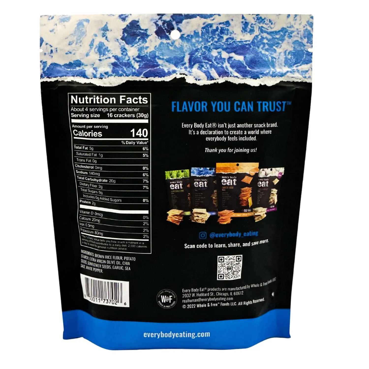 Every Body Eat Sea Salt Chia Snack Thins, Gluten & Dairy Free, Vegan (1 Pack)