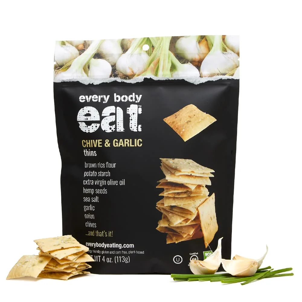 Every Body Eat Chive & Garlic Snack Thins, Gluten & Dairy Free, Vegan (1 Pack)