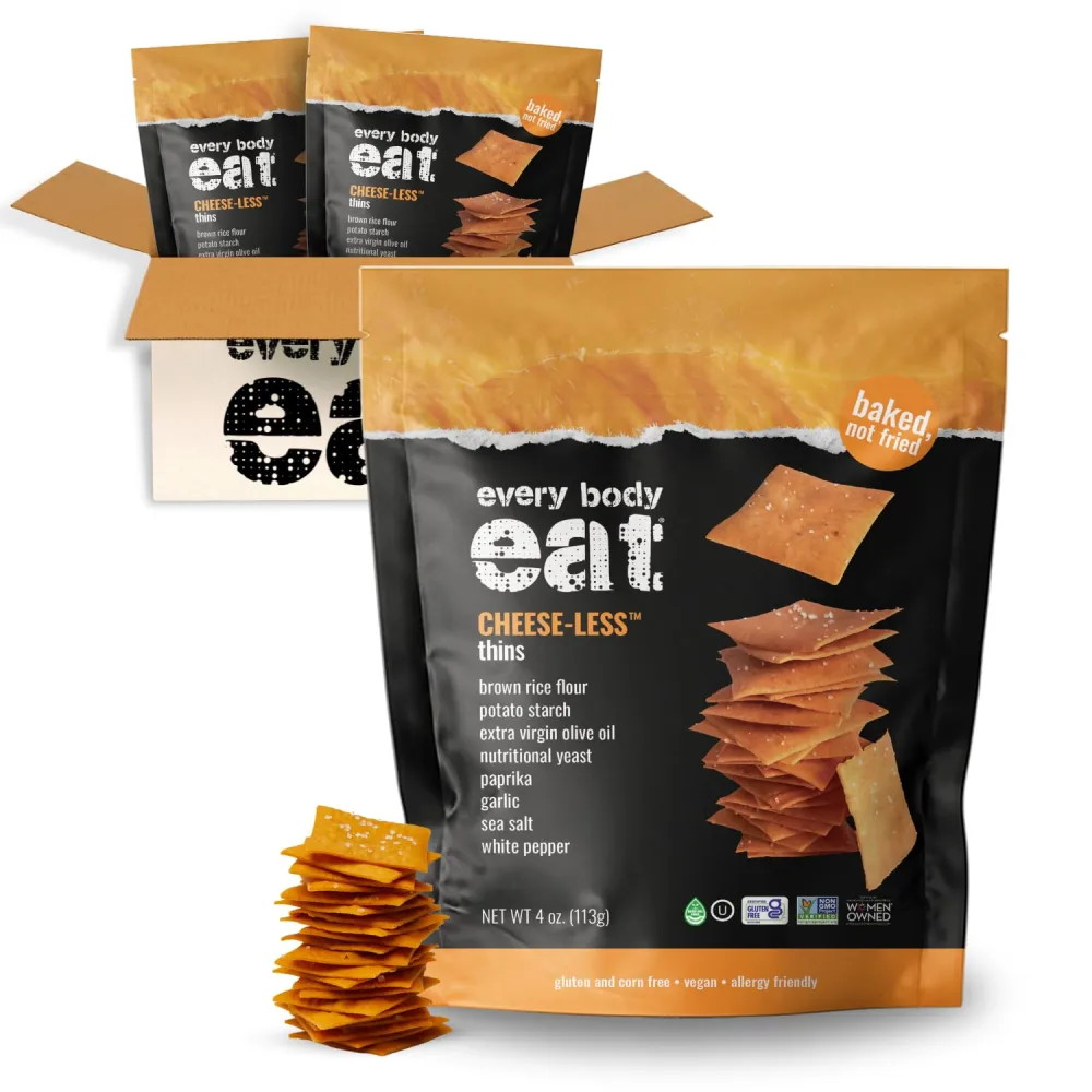 Every Body Eat Snack Thins, Cheese-less Flavor, Vegan, Gluten Free and Dairy Free (Pack of 2)