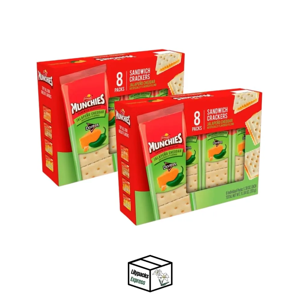 Munchies Sandwich Crackers | 2 Packs | 11.04 oz | 96 total individual crackers | Bundled by Lilypacks Express (Jalapeno Cheddar)
