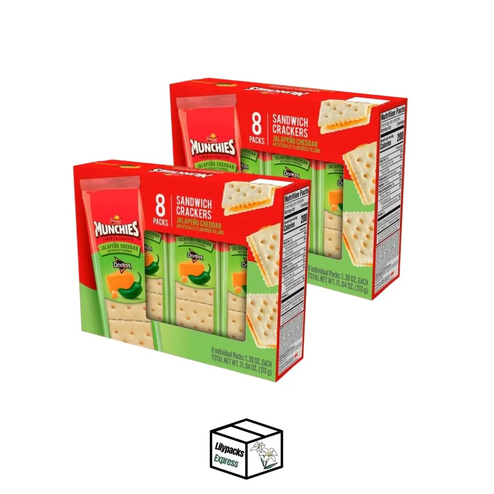 Munchies Sandwich Crackers | 2 Packs | 11.04 oz | 96 total individual crackers | Bundled by Lilypacks Express (Jalapeno Cheddar)