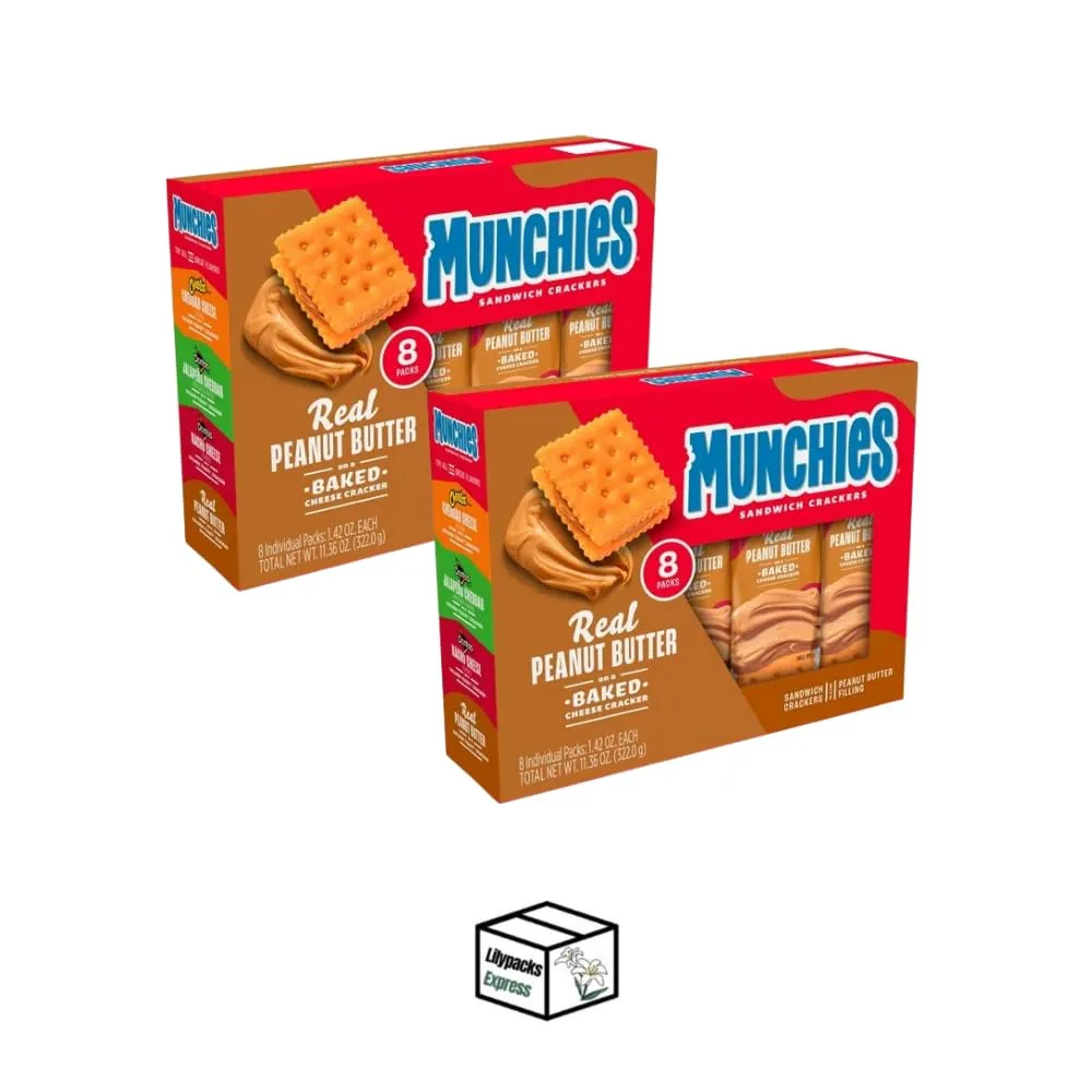 Munchies Sandwich Crackers | 2 Packs | 11.04 oz | 96 total individual crackers | Bundled by Lilypacks Express (Peanut Butter Cheese)