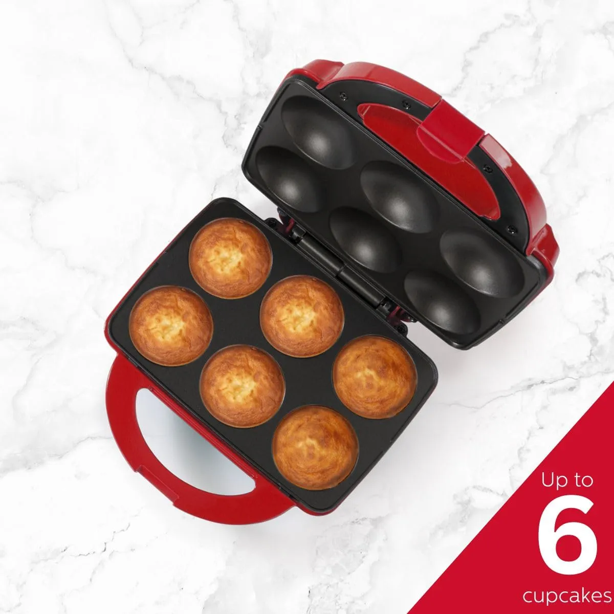 Holstein Housewares - Non-Stick Cupcake Maker, Red - Makes 6 Cup Cakes, Muffins, Cinnamon Buns, and more