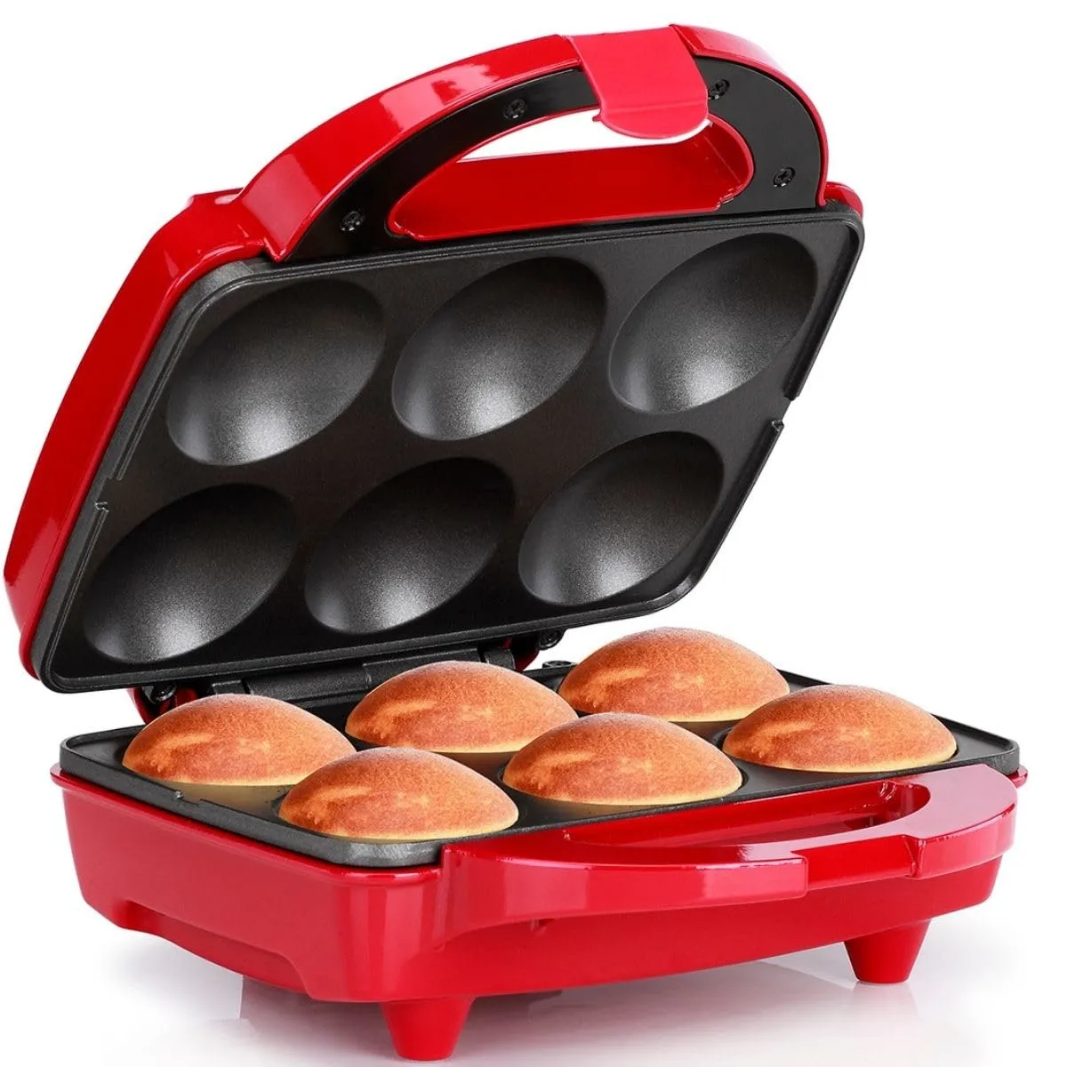 Holstein Housewares - Non-Stick Cupcake Maker, Red - Makes 6 Cup Cakes, Muffins, Cinnamon Buns, and more