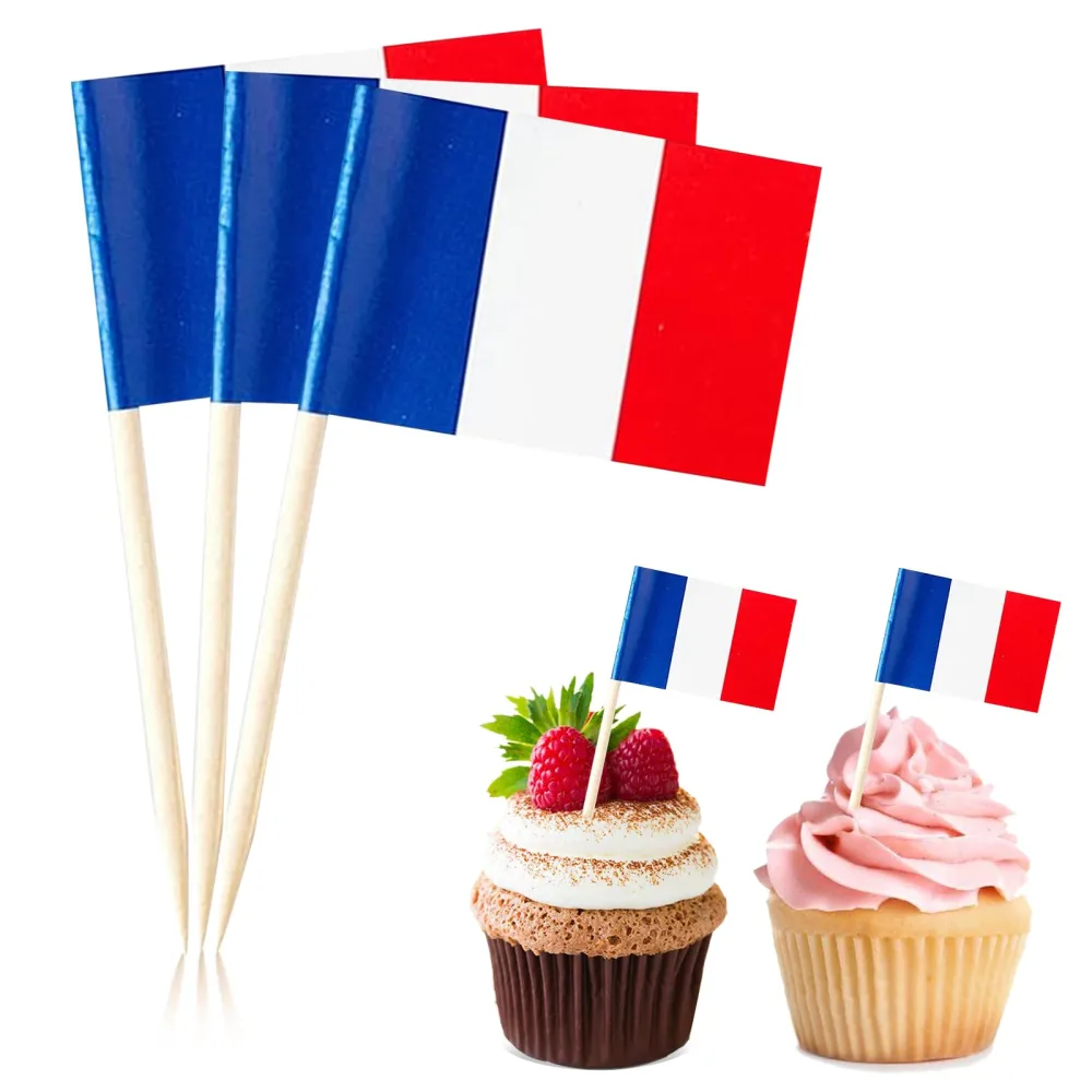 100 Pcs France Flag Toothpick Cake Toppers French Flag Cocktail Food Decorations Small Mini Stick Cupcake Toppers Picks for Celebration Party Supplies