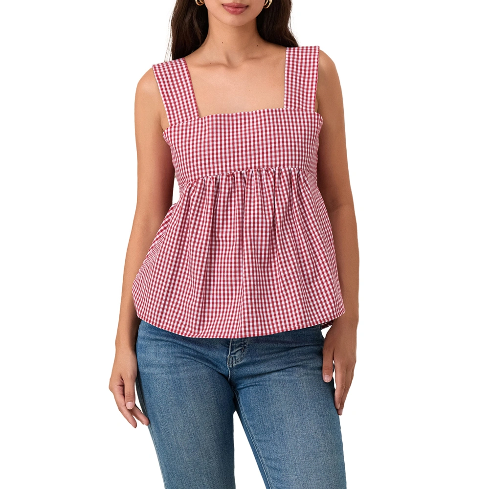 Women's Stripe Print Camisole Square Neck Flowy Hem Tops for Summer