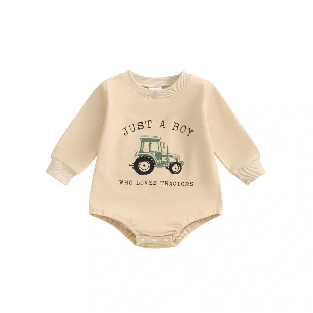 Baby Boy Sweatshirt Romper Letter&Tractors Print Long Sleeve Jumpsuit 