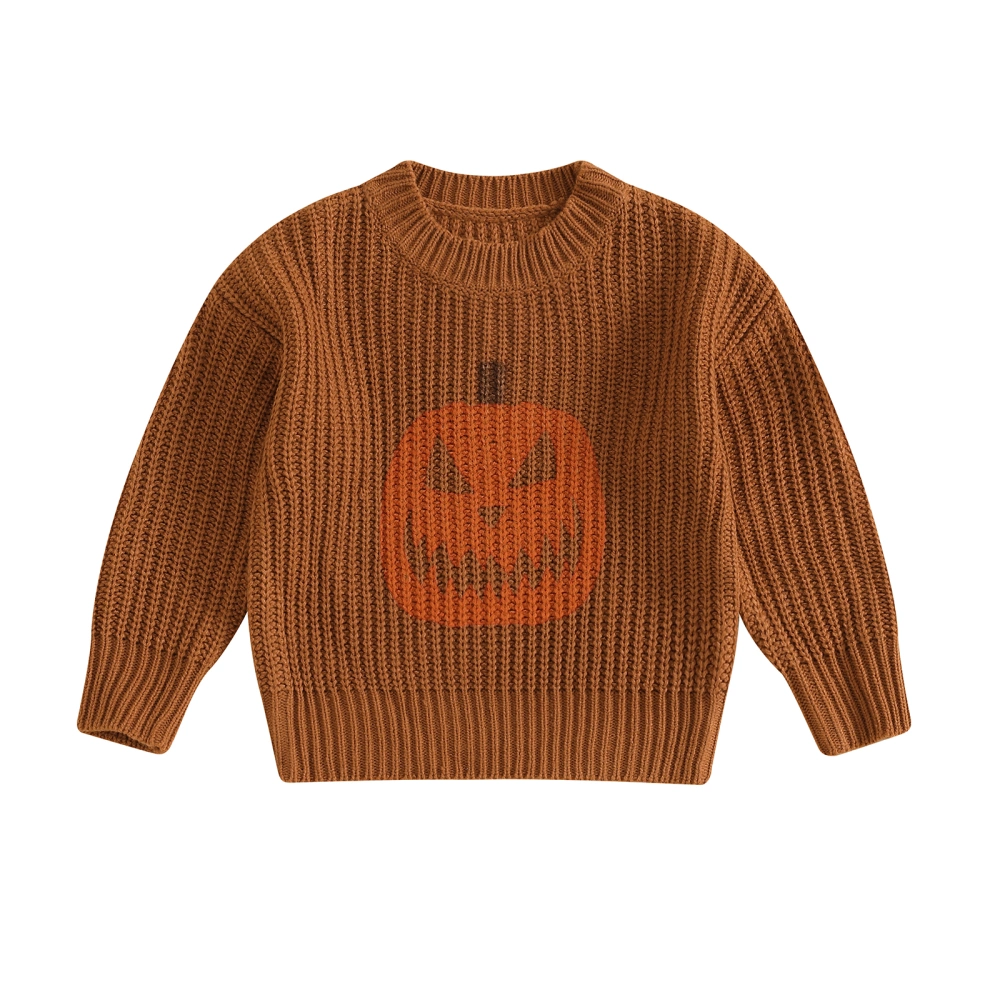 Boys Halloween Sweater Long Sleeve Round Neck Pumpkin Print Knitwear