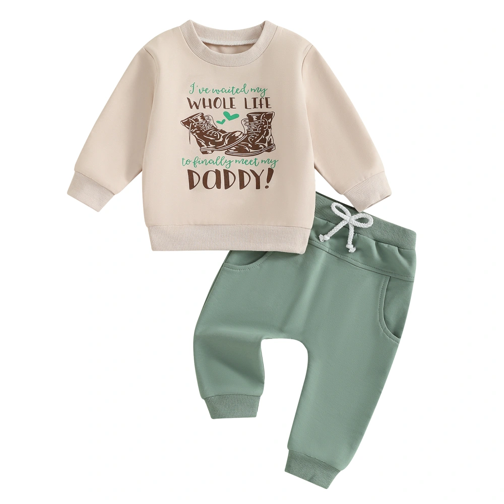 Boys 2-piece Outfit, Long Sleeve Letters Boots Print Sweatshirt Pants