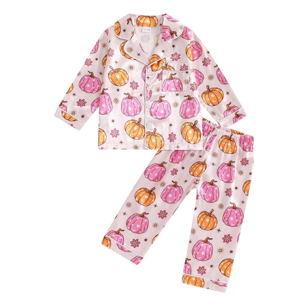 Little Girls Halloween Pajama Set, Pumpkin Long Sleeve Tops Pants 