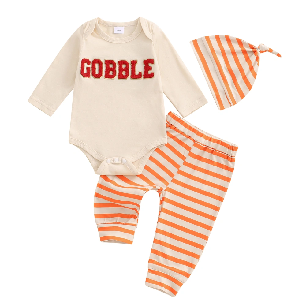 Baby Thanksgiving Outfit Letter Long Sleeve Romper Stripe Pants Hat