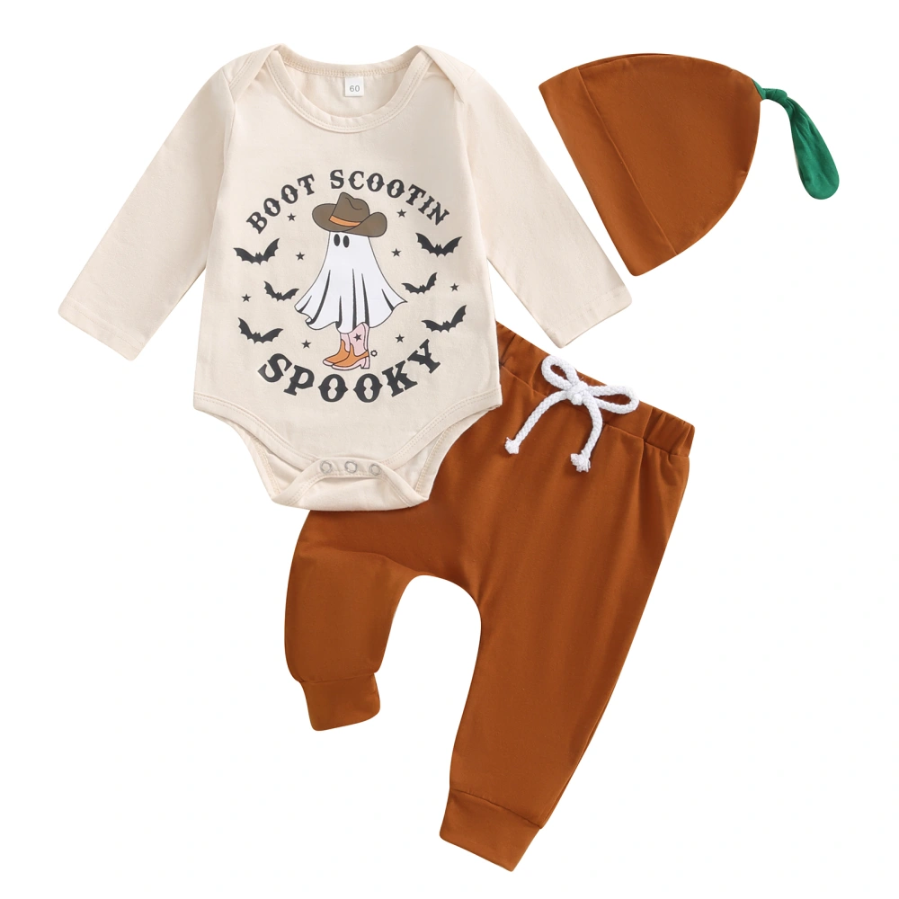 Baby Boy Halloween Outfit Ghost Letter Print Rompers and Pants Hat Set