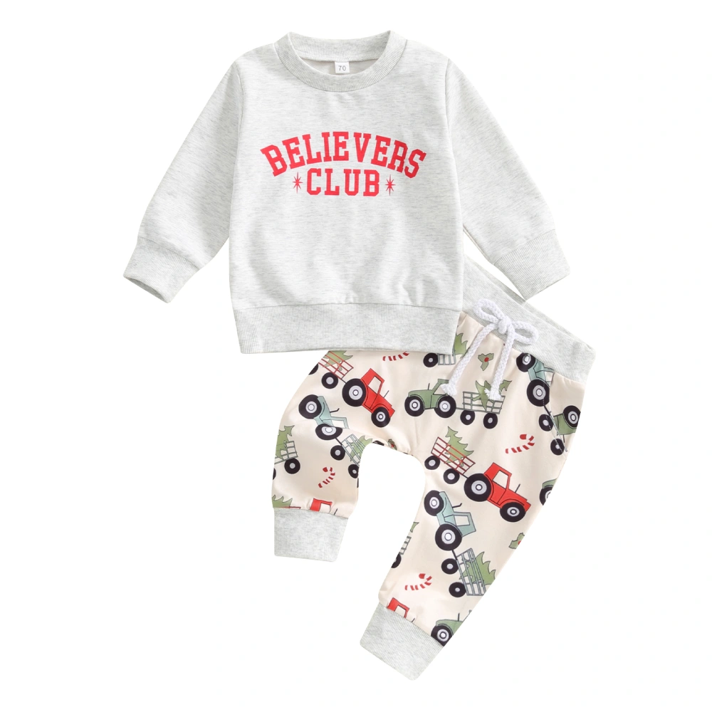 Baby Boy Christmas Outfits Long Sleeve Sweatshirt + Truck Print Pants