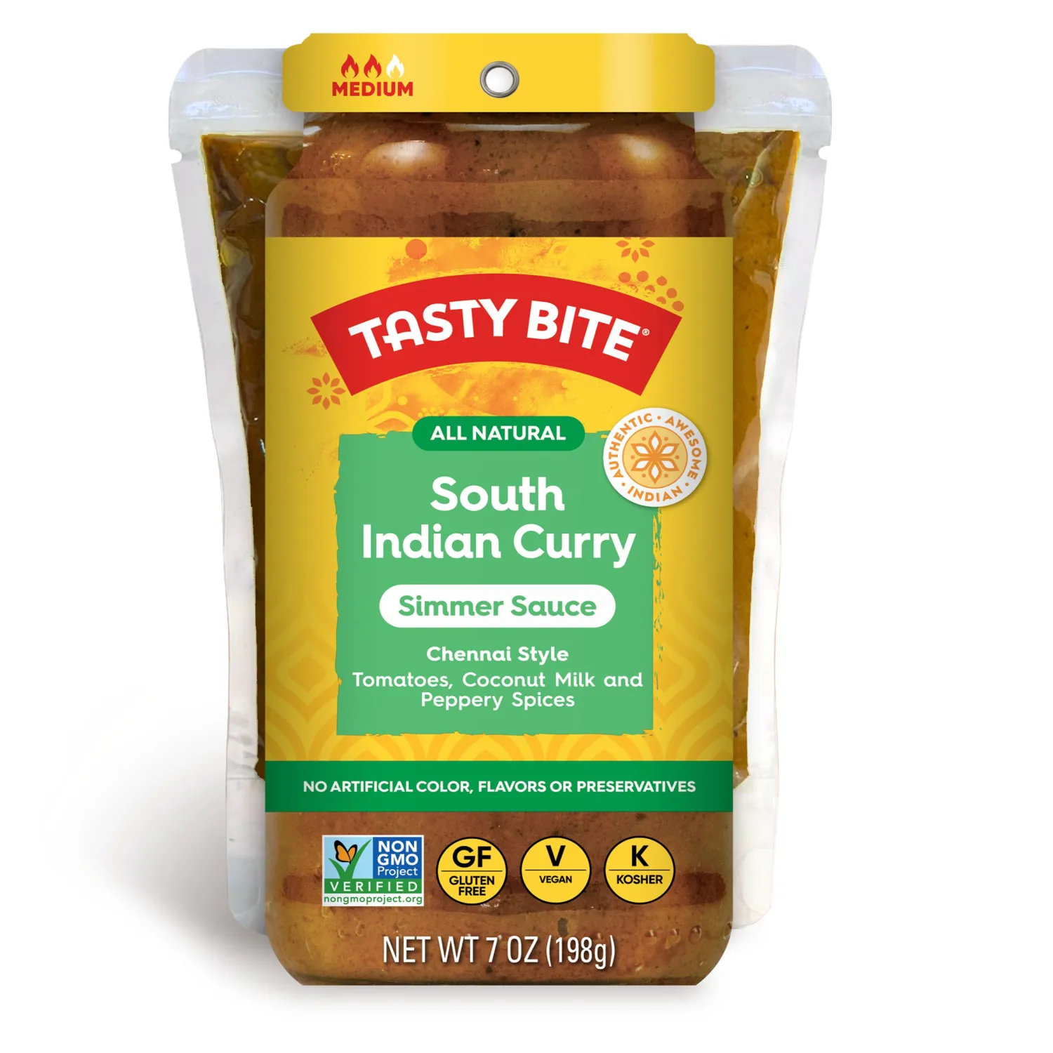 Tasty Bite Chennai South Indian Curry Simmer Sauce, 7-Ounce 5-Pack, 3-4 Servings Per Pouch, Vegan, Kosher, All Natural