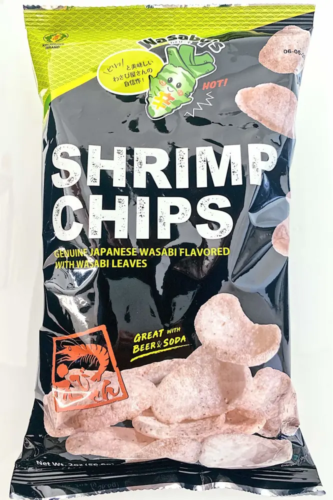 Genuine Wasabi Shrimp Chips(Pack of 3) - 2 oz- Japanese Snacks, Wasabi Powder, Japanese Chips, Prawn Crackers, Wasabi Snacks, Prawn Chips - Kinjirushi Brand