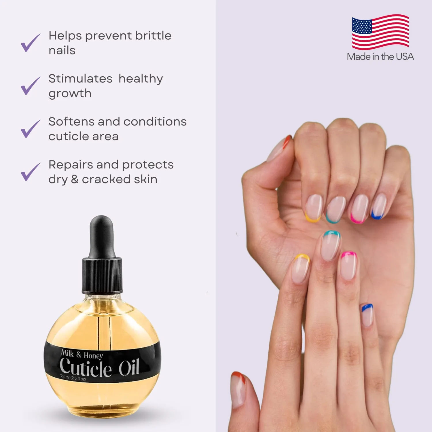 C CARE Cuticle Oil For Nails - Milk and Honey Nail Oil - Repairs Moisturizes and Strengthens Nails and Cuticles Overnight - Dropper & Brush included - Large 2.5 oz bottle