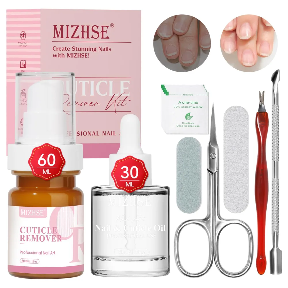 MIZHSE Cuticle Remover and Oil Kit - 90ml Cuticle Care Kit with Cuticle Remover Cream & Cuticle Oil Cuticle Trimmer/Nipper/Pusher Set Cuticle Softener & Moisturize Manicure Kit for Nail Salon Home Use