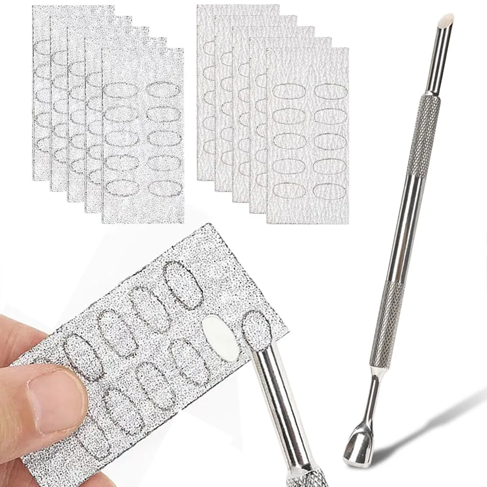 Nail Cuticle Pusher Self-adhesive Sandpaper Manicure Kit Double Head Cuticle Pushers Nail Art Pre-polishing Sand Paper 240/100 Grit Sandpaper Sheets Nail Pusher Replace Sanding Paper Nail Care Tools