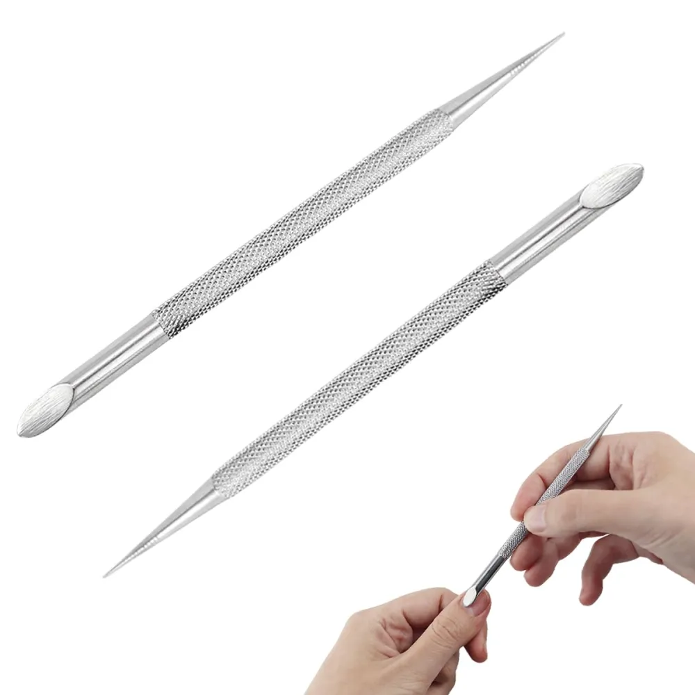 2 Pcs Stainless Steel Nail Art Pusher Metal Cleaner Cleaning Tool, Cuticle Remover Nail Polisher Tools Manicure Pedicure Tool for Fingernails Toenails