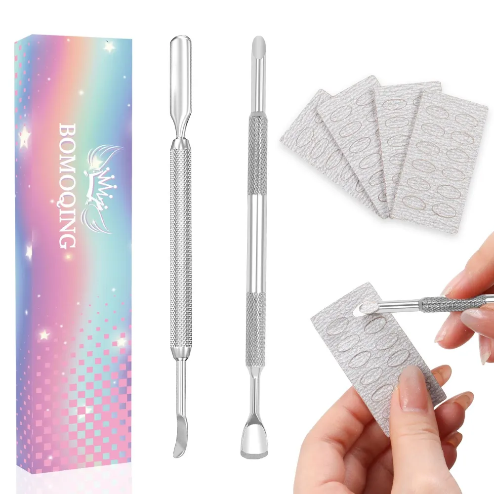 2PCS Cuticle Pusher and 60 Nail Sand Polishing Tablets,Cuticle Pusher Tool Lottery Ticket Scratcher Tool,Under Nail Cleaner Tool Nail Remover Kit Toenail Scraper Cleaner Replaceable Sandpaper