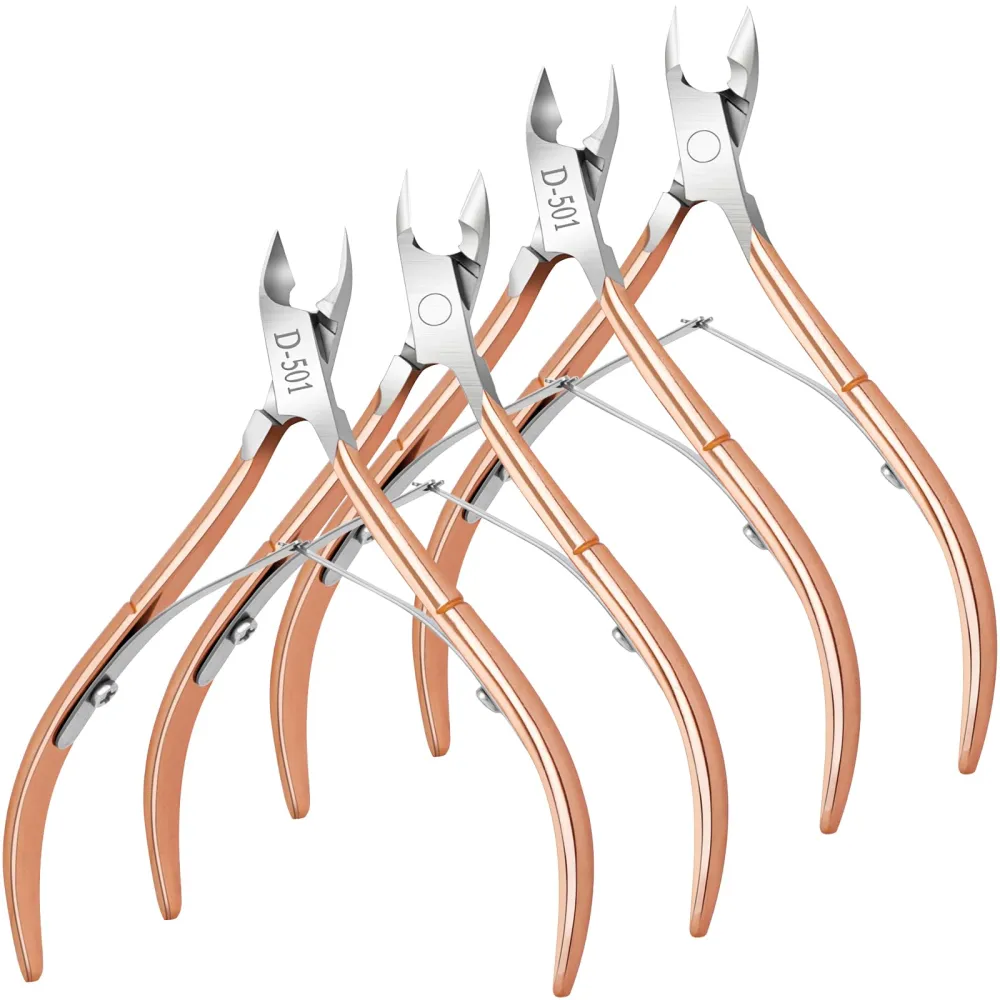 4 Packs Cuticle Nipper, Premium Stainless Steel Cuticle Trimmer for Manicure & Pedicure at Home/Spa/Salon[Rose Gold]