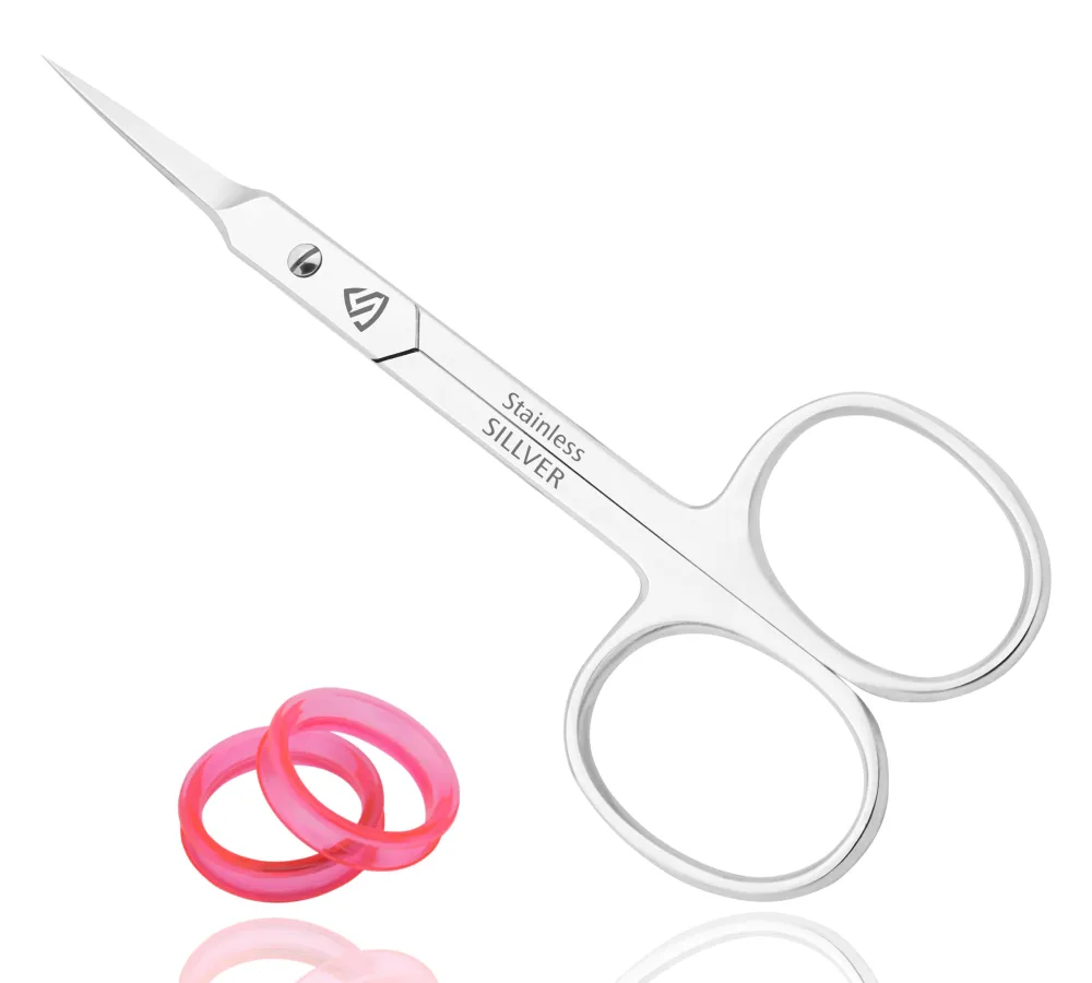 Cuticle Scissors Extra Fine Curved Eyebrow Scissors, Super Slim Small Scissors with Precise Pointed Tip, Beard, Eyelash, Mustache, Dry Skin - Manicure Scissors