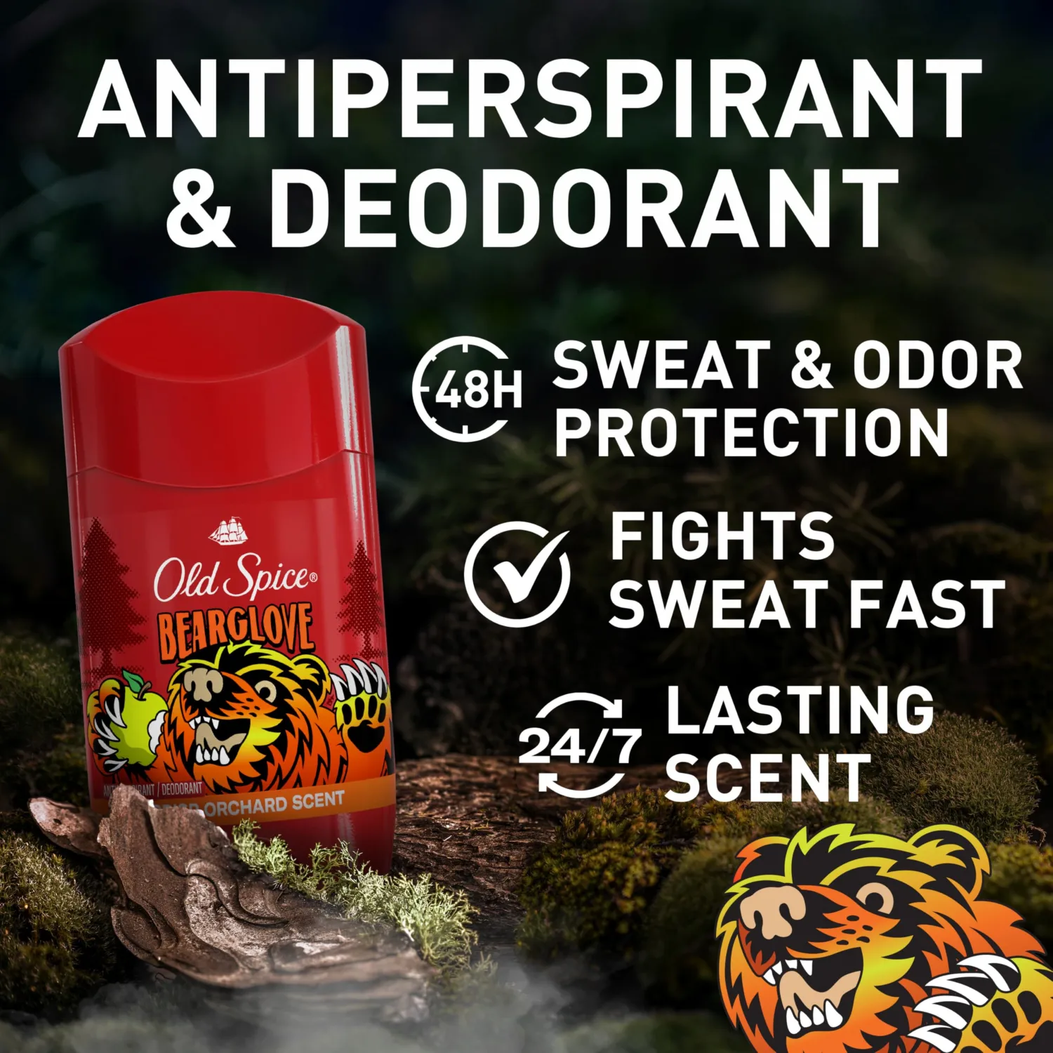 Old Spice Anti-Perspirant Deodorant for Men, Bearglove Scent, 2.6 Oz